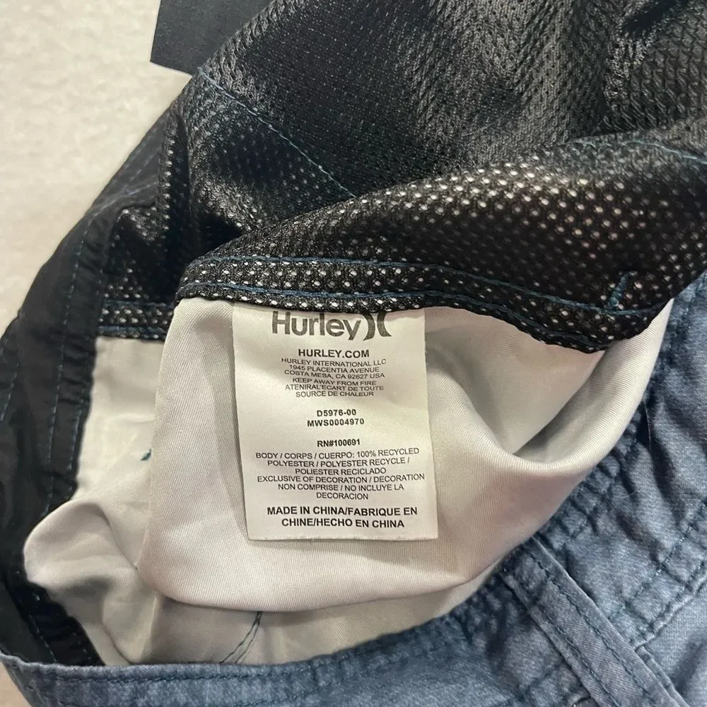 Hurley Blue Striped Board Shorts Swim Trunks Size 34